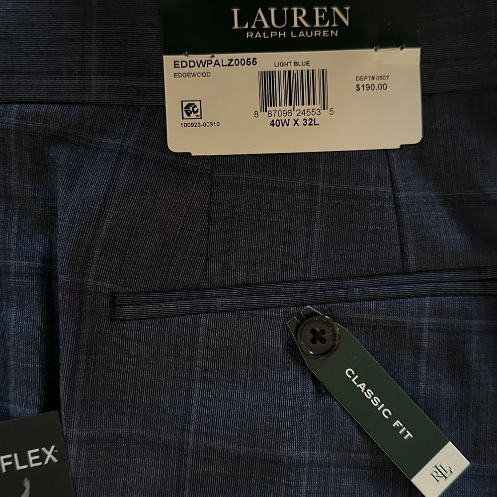 Lauren Ralph Lauren Blue Plaid Wool Dress Pants Mens 40 x 32 UltraFlex